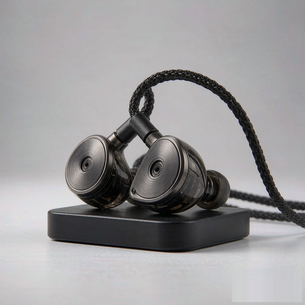 ZTONG ZT-5 hybrid in-ear monitor, 1 dynamic and 1 balanced armature, gunmetal faceplate with concentric texture